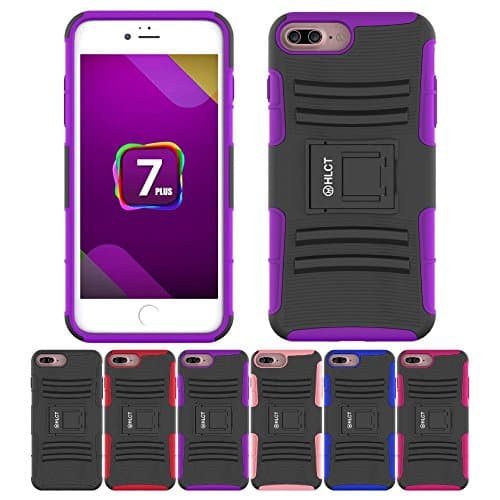 iPhone 8 Plus Case, iPhone 7 Plus Case, HLCT Rugged Shock Proof Dual-Layer Case with Built-In Stand Kickstand (Purple)