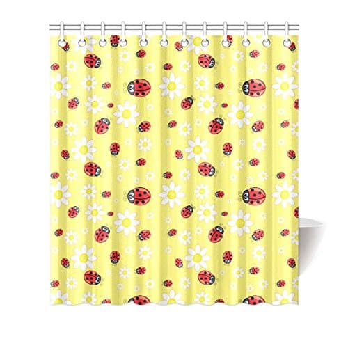 66"(width)x72"(length)Daisy and Ladybug funny 100% polyester bathroom shower curtain