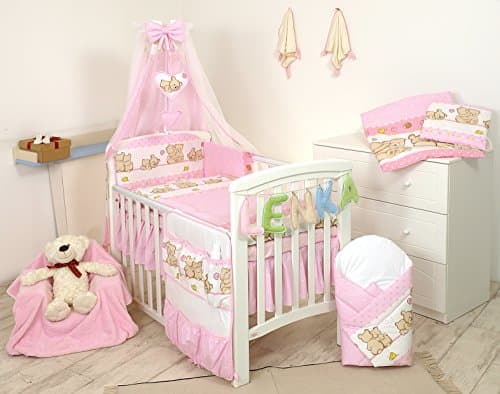 11 PCS PRO COSMO Bedding Set for COT, OR COT Bed with Organiser (140x70cm, 7, Pink) Teddy Teddy Bear