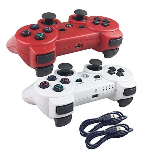 Deloke Wireless Bluetooth Controller For PS3 Double Shock - Bundled with USB charge cord (Red and White)