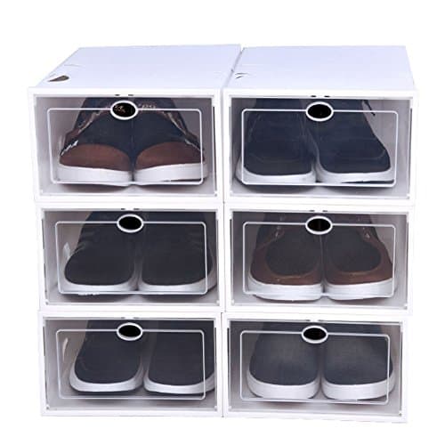 Familamb Shoe Box 6 Pack Foldable Stackable Storage Clear Plastic Box White