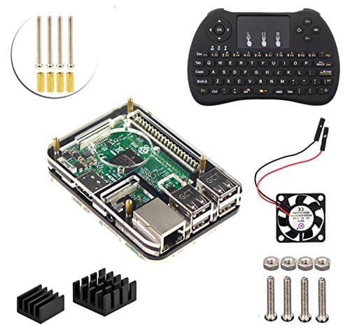 4 in 1 Starter Kit for Raspberry Pi 3 Model b ,5 Layers Case , Wireless Bluetooth Keyboard ,Cooling Fan , Heatsink (Black)