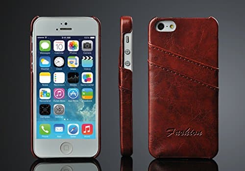 vessson iPhone 5S &amp; iPhone 5 Case,Compatible 4 Inch Screen,Slim PU Leather Anti Scratch Shockproof Back Cover Phone Cases with Credit Card Holder (4 Inch ) (Brown)