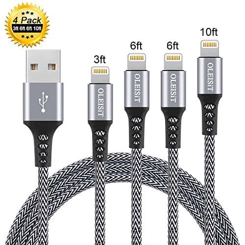 Lightning Cable For iphone 8, [4 Pack] iphone Charger Extra Long Durable Nylon Braided Fast Charging Cord for iPhone X/8 Plus/7/7Plus/6s/6/Plus/5se/5s/5c/5,iPod, iPad, and More(Black &amp; White)