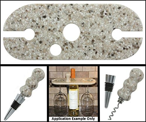 Solid Surface Two Wine Glass Display with Bottle Stopper & Cork Screw #TGS-120