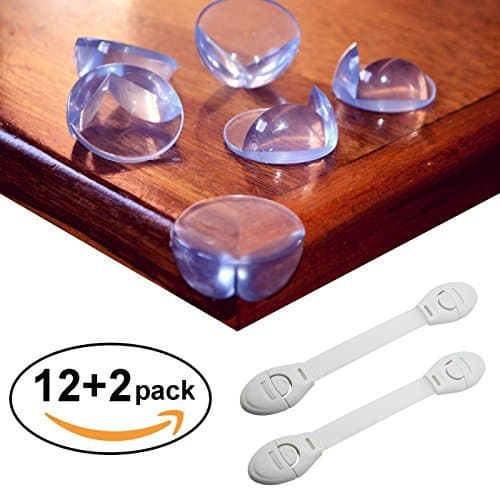 Ultimate Corner Protector Kit 14 Pack-12 Clear Corner Guards Pre-applied - 2 Universal Cabinet Lock .Makes Home Safe for Baby and Toddlers. Ar4u