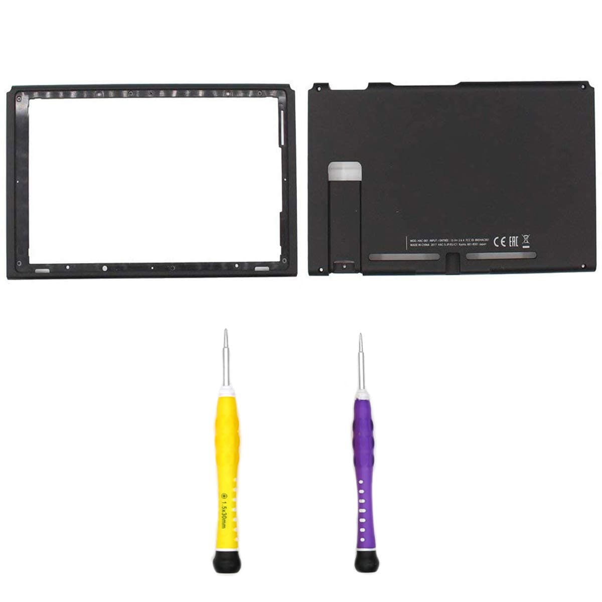 eLUUGIE Replacement Hard Housing Shell Case Front Back Shell Faceplate Part for Nintendo Switch Repair Parts NS NX Console Top Bottom Shell Cover with Switch Screwdrivers Repair Tool Kit (Black)