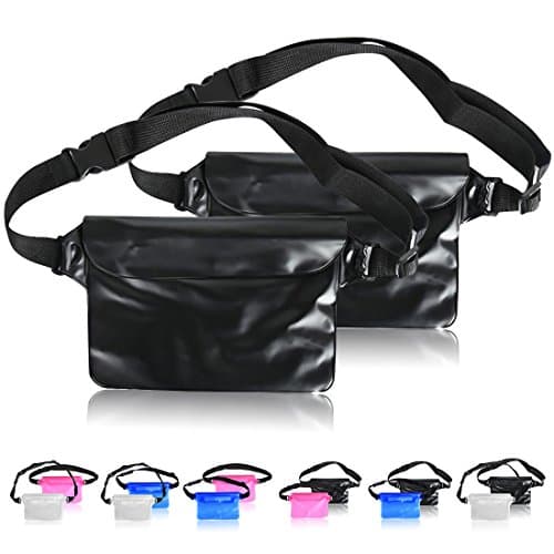 ABNER (2pack) Universal Waterproof Bag Durable Pouch Case Adjustable Waist Belt Large Capacity Phone Money Holder For Swim,Fishing,Snorkeling,(2pack)4 colors (Black+Black)