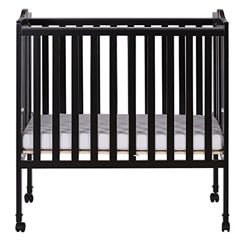 Black Solid Pine Locking Wheels Folding Crib
