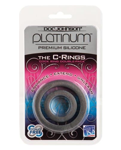 Multi Function Platinum Silicone C Rings Set - Charcoal