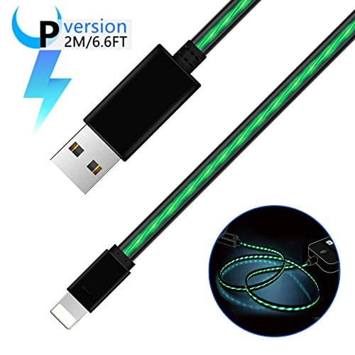 iPhone Lightning Cable,iCrius 6.6ft Updated Version iphone Charging Cable Visible Flowing LED Light Flashes Cable Durable Fast and Stable Transmission USB Cord for iPhone/iPad/iPod and More 2M(Green)