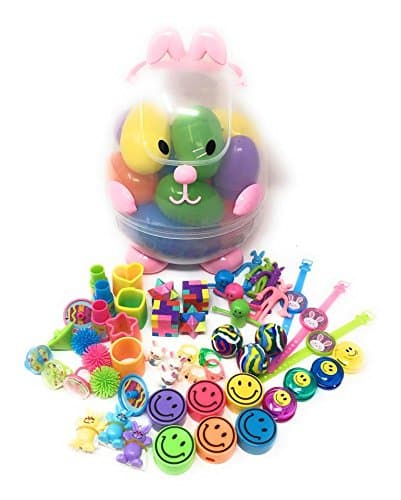 Easter Egg Hunt Basket Filled With 18 Colorful Eggs ~ Easter Kit Comes Filled With A Toy Surprise In Each Egg!! (Pink Bunny)