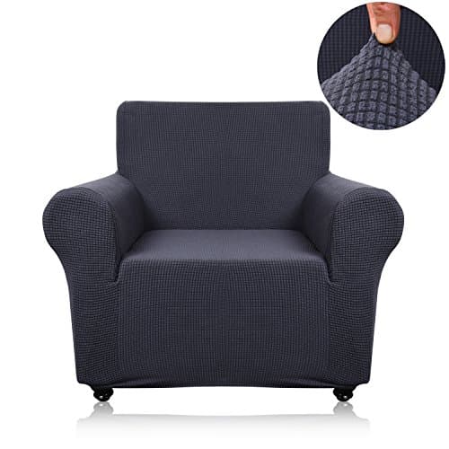 Panovous Sofa Slipcovers Grey Solid Color Small Checked Sofa Cover Spandex Polyester Sofa Slipcover for Sofa Chair