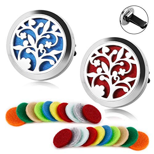 2 Pack Aromatherapy Essential Oil Car Diffuser Vent Clip with 20 Refill Pads — Fragrance Car Diffuser Stainless Steel Locket Air Freshener