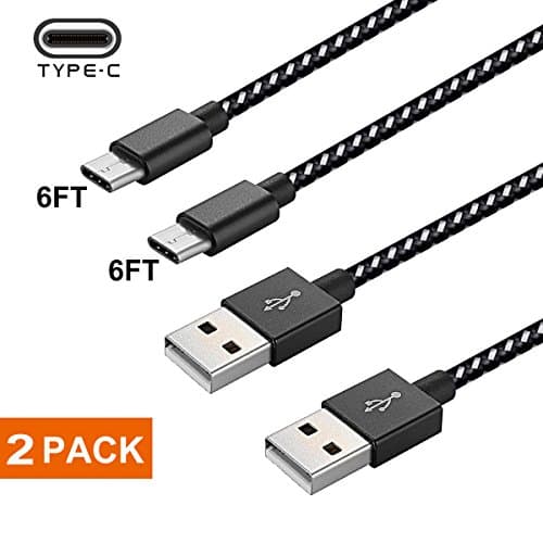 USB Type C Cable, 2 Pack [6FT.6FT]Nylon Braided Long Cord USB Type C Fast Charger for Samsung Galaxy S8 +, Google Pixel, LG G6 V20 G5, Nintendo Switch, New Macbook More (Black+White)