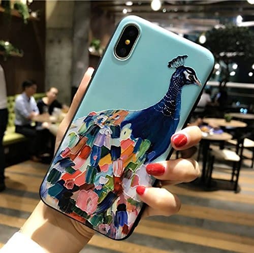 iPhone X Soft Case,LuoMing 3D Emboss Colourful Peacock Pattern Slim fit Shock-Absorbing Soft Rubber Clear TPU Skin Cover Case for iPhone X 5.8inch(2017) (Peacock02)