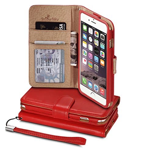 iPhone 6s Plus (5.5) Cases, iPhone 6 Plus (5.5) [Snow Fairy] Flip Cover Case [Premium Synthetic Soft Leather Wristlet Series][Card Holder][Wallet] - [Leather Fit] Wrist Strap Cases Red