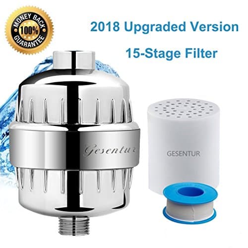 Shower Filter,Gesentur High Output Luxury Shower Filter (Chrome) with Replaceable Filter Cartridge - 5-Stage, Universal, Chrome Prevents Hair and Skin Dryness,Removes Chlorine,Hard Water & Harmful