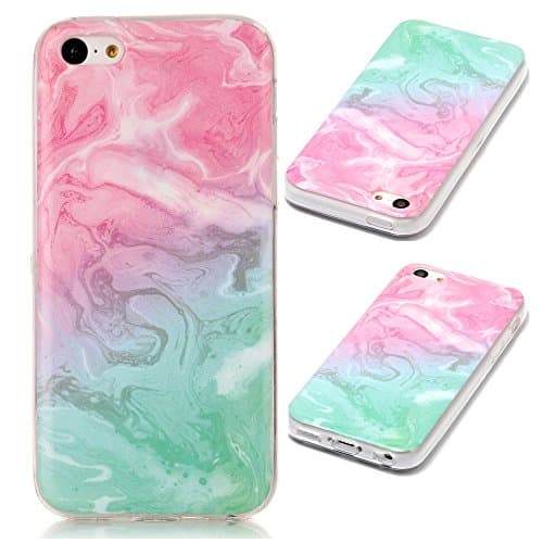 Touch 5 Case,GLORYSHOP [Marble pattern] [Drop Protection] Premium Slim Fit Flexible TPU Case Shock-Absorption and Anti-Scratch Back Cover for iPod Touch 5 6th Generation,[Pink Green]