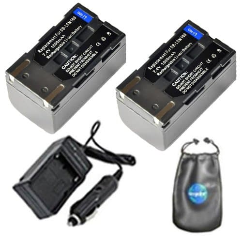 ValuePack (2 Count): Digital Replacement Digital Camera and Camcorder Battery PLUS Mini Battery Travel Charger for Samsung SB-LSM160, SC: D263, D351, D353, D362 - Includes Lens Accessories Pouch