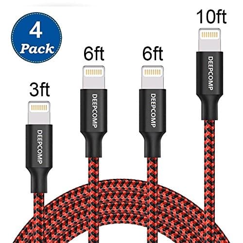 Lightning Cable,Deepcomp Charger Cables 4Pack 3FT 6FT 6FT 10FT to USB Syncing and Charging Cable Data Nylon Braided Cord Charger for iPhone X, iPhone 8/8 Plus/7/7 Plus/6s/6s Plus/6/6 Plus(Black&amp;Red)