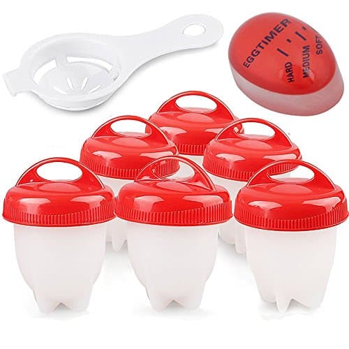 Egglettes Egg Cooke 6 pack, ❤ Boiled Eggs No shell, Higher Quality Non-stick Silicone, ☛ BONUS Egg Yolk White Separator &amp; RESISTANT Boiled Egg Timer As Seen On TV