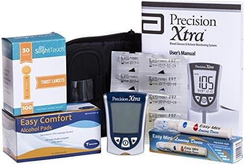 Precision Ketone Diabetes Testing Kit - Precision Xtra Meter+10 Precision Ketone Test Strips, 100 Lancets 30g, Lancing Device and 100 Alcohol Pads by Slight Touch