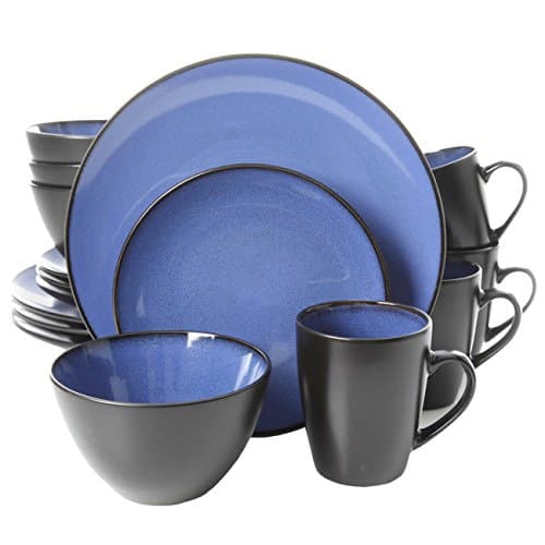 Durable Stoneware Contrasting Blue Two Tone Pattern Dinnerware Set, 16Pcs