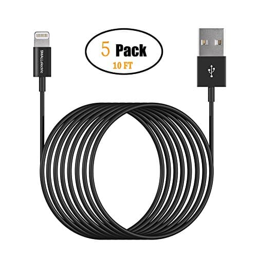 Lightning Charger Cable 10FT 5Pack iphone Cables SMALLElectric Data &amp; Sync 8 Pin to Long USB Charger Cord for iPhone X/8 Plus/7 Plus/6/6s plus/5s/5c/iPad/iPod,Black-3Meter