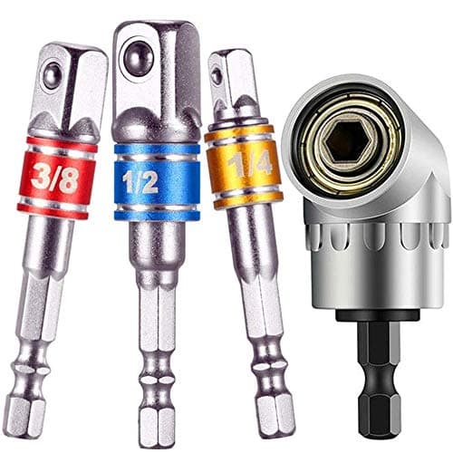 Impact Grade Socket Wrench Adapter Extension Set,3Pcs Hex Socket Adapter Bit+105° Right Angle Drill Attachment Bit Extension 1/4-inch Hex Drive Drill Bit Power Socket Screwdriver Set Holder Adaptor