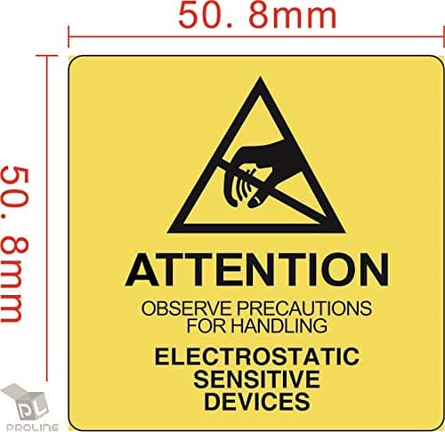 ProLine ESD Labels 2x2 Attention Electrostatic Sensitive Devices Static Warning Stickers Labels Perforated - 500 Labels Per Roll (2 Rolls)