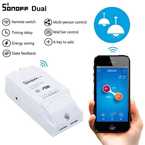 SmartFuture Sonoff Dual WiFi Smart Switch Wireless Remote Control Timing Smart Home Automation Module Compatible with Amzon Alexa 2 Channel Switch Fan Controller Via IOS Android