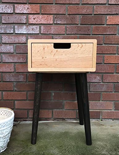 Scandinavian Nightstand Bed Side Table Solid Oak in Oak and Black Finish by Candlewood Furniture Modern Oak
