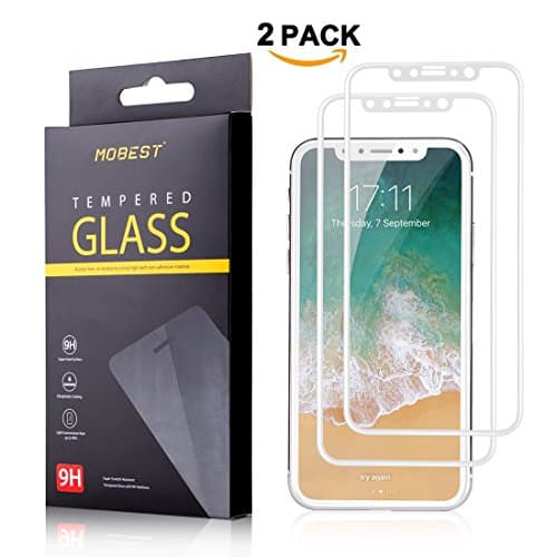 iPhone X Screen Protector, Mobest 2-Pack 0.26 HD Tempered Glass Screen Protector 9H Hardness Bubble-Free 3D Touch Compatible Anti-Fingerprints for iPhone X - White (2-pack)