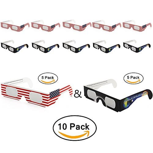 Eclipse Glasses - CE and ISO Certified Paper Total Solar Eclipse Glasses for Safe Viewing American Eclipse 2017 - 10 Pack Assorted
