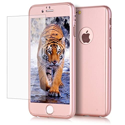 for iPhone 6 Plus Case, iPhone 6S Plus Case, AUSURE [2 in 1] Full Body Protection Ultra Hard Premium Cover [Slim Fit] Shock Proof Skid-Proof PC Case with Tempered Glass for iPhone 6s Plus (Rose Gold)