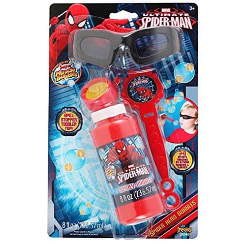 Marvel Ultimate Spider Man 3D Bubble Maker Wand Solution Glasses Spill Stopper Kids Fun Play Kit