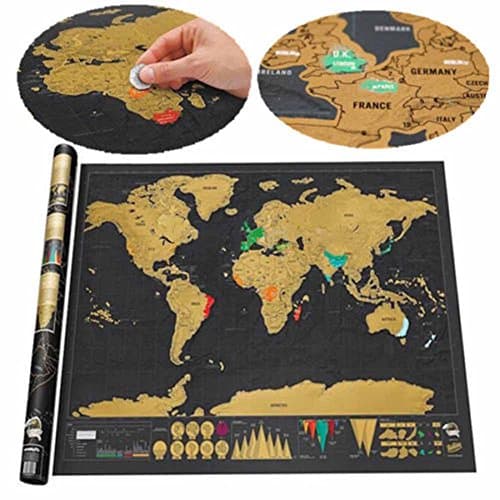 Scratch Off Interactive World Map - Large Black &amp; Gold Edition World Map Poster (32.2 X 23.6 inches) Perfect Gift of Traveller