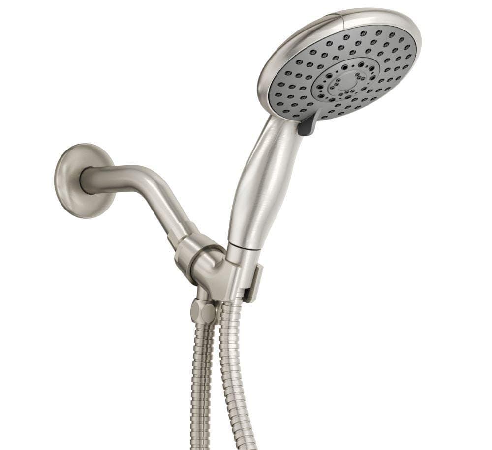 5" 5-Setting High Pressure Handheld Showerhead with Angle-Adjustable Solid Brass Shower Arm Mount/Extra Long Flexible 8-ft Stainless Steel Hose - Spot Resist Brushed Nickel (MSS501024BN)