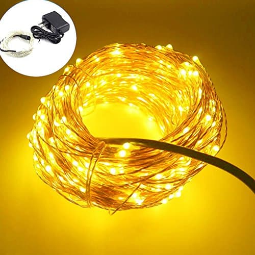 String Lights, QUWIN Copper Wire LED Starry Waterproof Lights(33ft, 100Leds) with Power Adapter for Wedding, Christmas, Seasonal Celebration, Parties Decorative Lighting (Warm White)