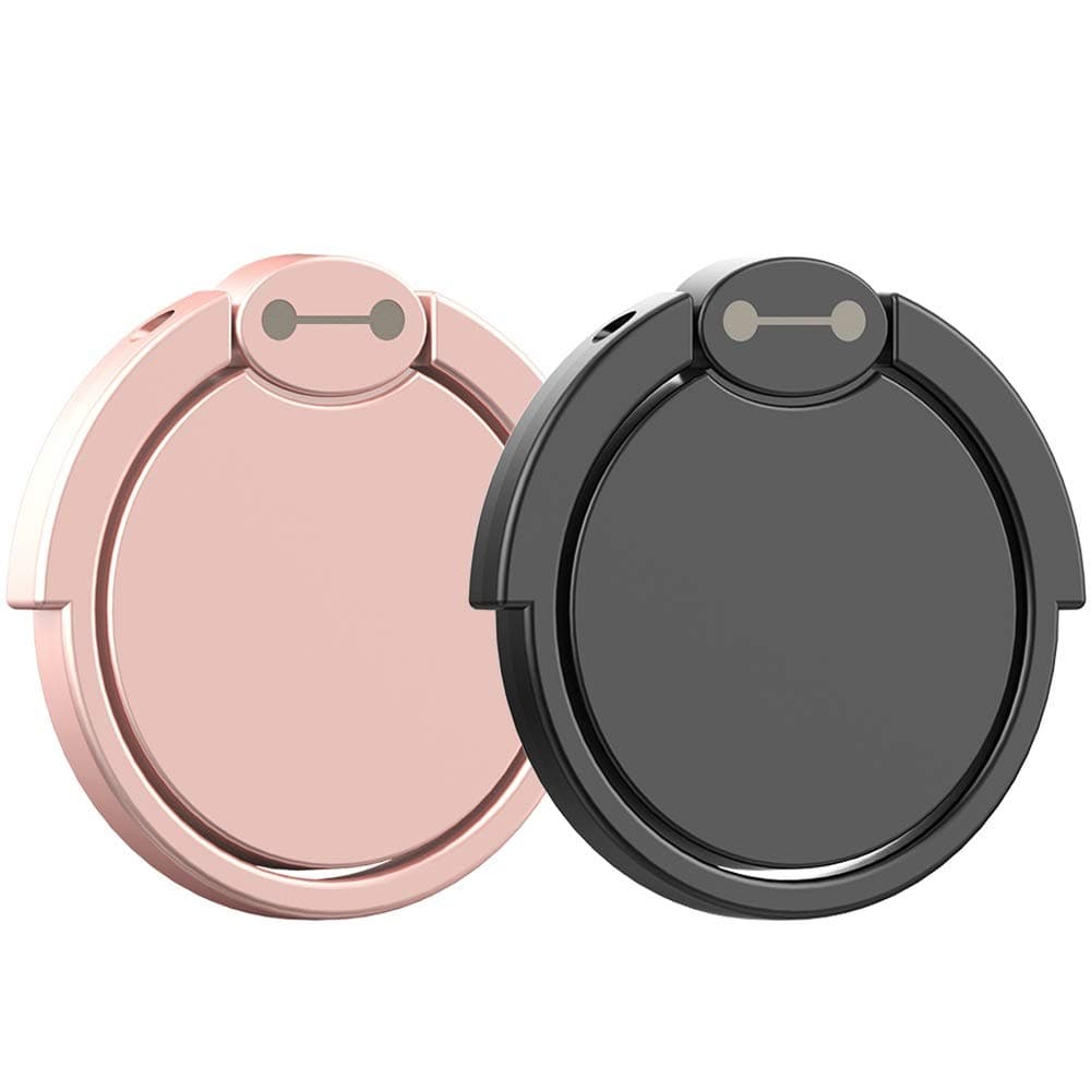 Finger Ring Stand 2 Pack, Earea Cell Phone Ring Holder 360° Rotation Cell Phone Finger Ring Holder Phone Ring Grip (Black+Rose Gold)