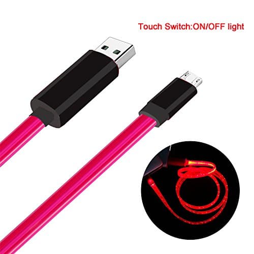 Micro USB charge cable, CNHON EL Light LED Flashlight High Speed 3FT USB 2.0 Charging Cords USB A to Micro Cables Flowing Flashing Dark Sparkle Light USB 2.0 Data Cord for Android Phones Samsung/Sony