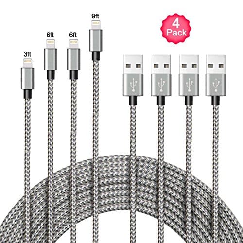 A8 POWER Lightning Cable,4 Pack 3FT 6FT 6FT 9FT Nylon iPhone Charger Cable USB Cord Charging Charger for iPhone,iPad,iPod