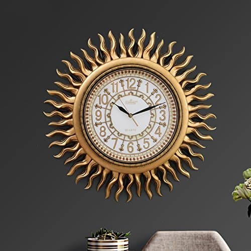 Silent wall clock,Big sun wall clock Bar Cafe Read home Office Kitchen Bedrooms School clock Resin alloy wall clock Home decoration-A 18 inches
