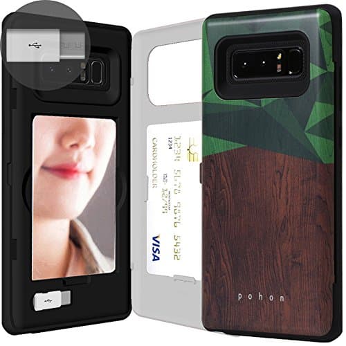 Galaxy Note 8 Case, Galaxy Note 8 USB-C Type-C[Card Slot] [Drop Protection] [Wallet] with Inner USB Type C Adapter and Mirror for Galaxy Note 8 - Wood
