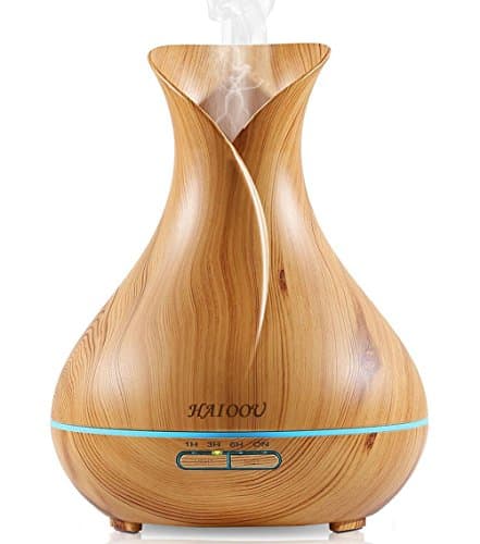Essential Oil Diffuser, 400ml Oil Diffusers for Essential Oils Wood Grain Ultrasonic Cool Mist Diffuser Humidifier with 4 Timer Settings 7 Color LED Lights Waterless Auto Shut-off for Home Yoga Spa