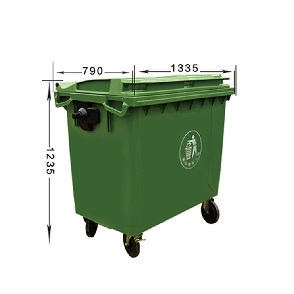 XLOO Commercial Products Plastic Rectangular Trash/Garbage Can,Rollout Heavy-Duty Wheeled Trash with Drain Hole,Thickened, Crack Resistant,Weather Resistant,660L,Green