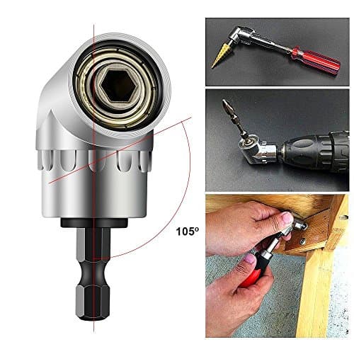 Right Angle Drill, 105 Degree Multifunction Angle Extension Power Screwdriver Drill Attachment 1/4" Drive 6mm Hex Magnetic Bit Socket Screwdriver Holder Adaptor Drill Bit Angled Bit Power Drill Tool