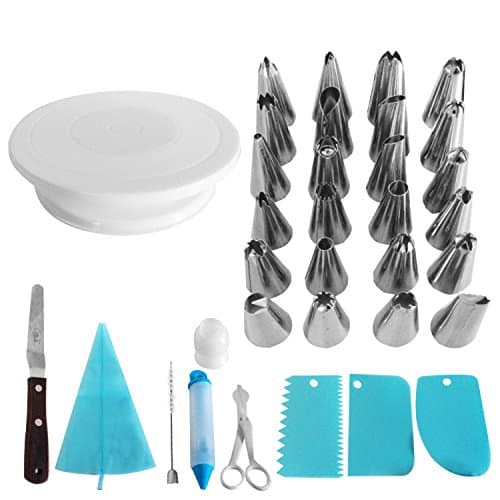 Cake Decorating Supplies: Cake Decorating Kit - Ultimate Set Includes 24 Stainless Icing Tips, Cake Turntable, Icing Spatula, Pastry Bags, Cake Brush, Cake Cutter, Cake Pen, 3 Cake Scrapers