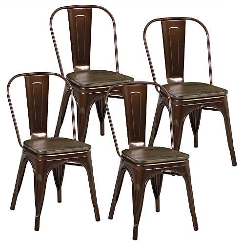 Mimo Life Metal Dining Stools Stackable Kitchen Bar Chairs, Set of 4, Bronze with Wood Top